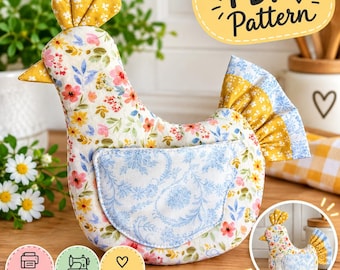 Chicken Oven Mitt Sewing Pattern PDF, Chicken Potholder Pattern, Farmhouse Kitchen DIY, Printable Sewing Pattern