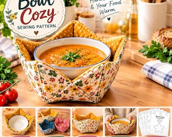 Bowl Cozy Sewing Pattern PDF, Quilted Bowl Holder, Soup Bowl Cozy, 3 Sizes, A4 US Letter A0, Digital Download