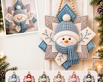 Quilted Snowman Door Hanger Pattern PDF, Snowflake Christmas Sewing Pattern