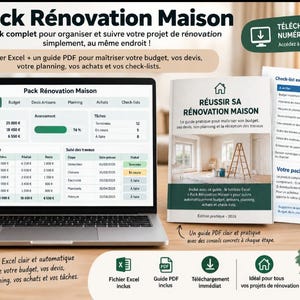 Pack Rénovation Maison - Budget, Devis, Planning, Achats et Check-lists- Excel + Guide PDF