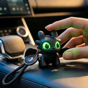 Light-Up Dragon Car Ornament and Keychain, Movable Wings, Glow Eyes, Fan Art Accessory