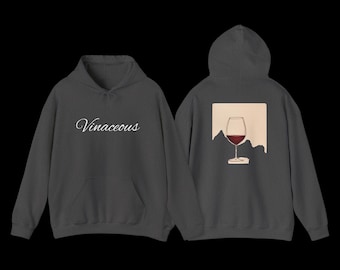 Vinaceous Wine Glass Hoodie, Boho Minimalist Red Wine Illustration Sweatshirt