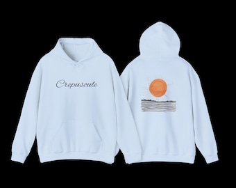 Sun Hoodie, Boho Sunset Sweatshirt, Minimalist Horizon Ink Art, Crepuscule Twilight Design, Cozy Unisex Pullover Gift