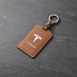 Tesla Key Card Holder | Leather NFC Card Key Case with Keychain for Model 3 Model Y Model S Model X | Tesla Accessories Gift