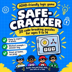 ADHD Logic Puzzles for Kids 9-14, 20 Printable Code Breaker Safe Puzzles, Impulse Control Game, Brain Teasers, School Counselor PDF