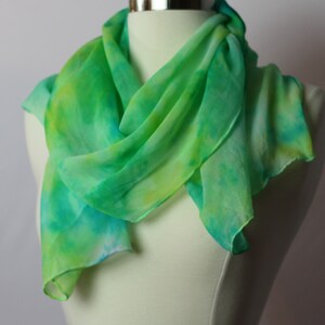 Hand Dyed OOAK Silk Chiffon Scarf in Yellows and Greens