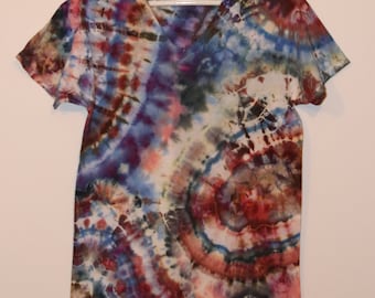 Hand Dyed V Neck T-Shirt: Unisex Hippie Festival Style (Size M)