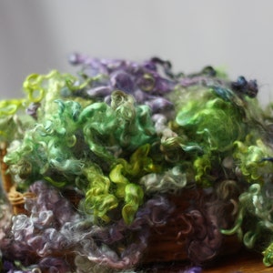 DELANEY Gorgeous Dyed Fine Kid Grade Mohair in Shades of Soft Greens and Lavender  1oz