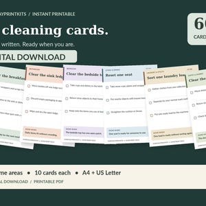 60 ausdruckbare Reinigungskarten: Checklisten für jedes Zimmer, A4 & US Letter PDF