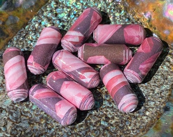 Dark Crystal Handmade Rolled Paper Capsule Beads 1 Inch:  Set of 10