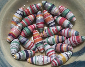 Preppy Stripes Handmade Paper Beads 1 Inch: Set of 20