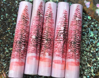 Pink Aluminum Tree Handmade Paper Tube Beads 2 Inch: Set of 5