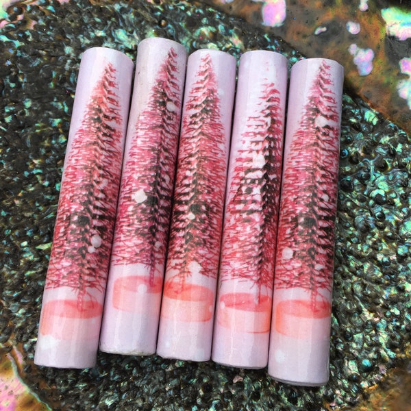 Pink Aluminum Tree Handmade Paper Tube Beads 2 Inch: Set of 5