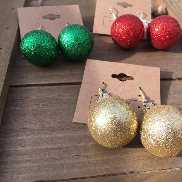 Glitter Balls Large Christmas Ornament Dangle Hook Earrings