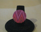 Purple and Pink Chevron Print Fabric Covered Button Antique Brass Adjustable Ring