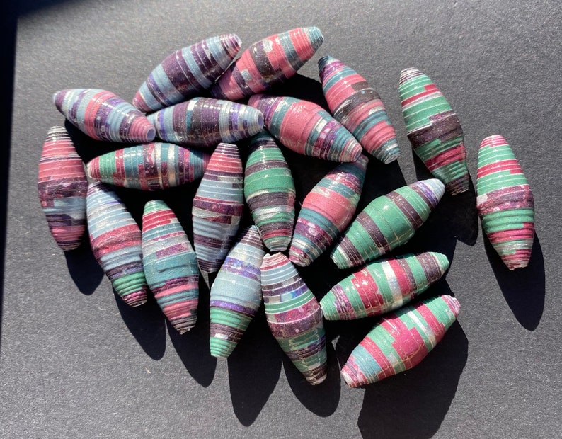 Set of 20 Northern Lights Handmade Paper Beads 1 Inch