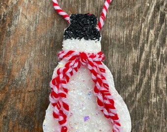 Peppermint Snowman Handmade Recycled Junk Mail Paper Clay Christmas Ornament