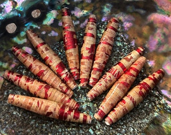 Krafty Red Handmade Paper Tube Beads 2": Set of 10