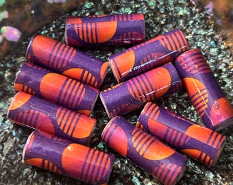 Caribbean Sunset Hand Rolled Chunky Paper Tube Beads Large Hole 1”: Set of 10