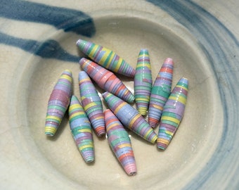 Faded Rainbow Handmade Paper Tube Beads 1 1/2”: Set of 10