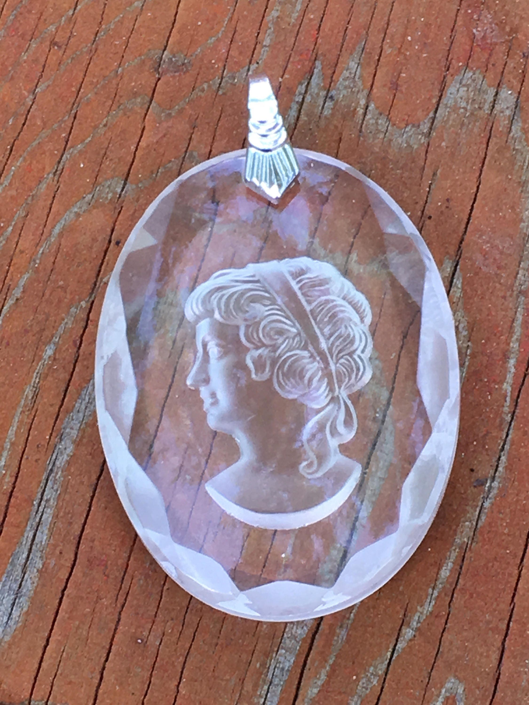 Vintage Etched Glass Intaglio Cameo Pendant with Silver Tone Etsy