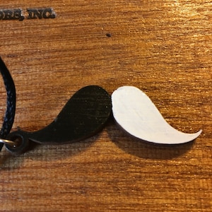 Black and White Stache Wooden Pendant Hand Painted
