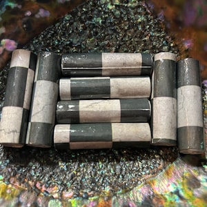 Checkerboard Hand Rolled Paper Tube Beads Chunky 1 1/2 Inch: Set of 8
