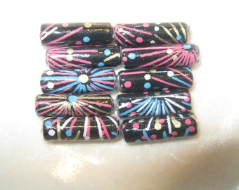 Fireworks Yuzen Japanese Paper Hand Rolled Paper Beads 3/4 Inch: Set of 10