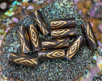 Black Ikat Handmade Rolled Paper Beads Extra Thick 1 Inch: Set of 10