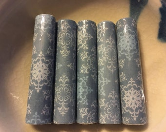 Icy Snowflakes Hand Rolled Paper Beads 2" Jewelry or Pen Making: Set of 5