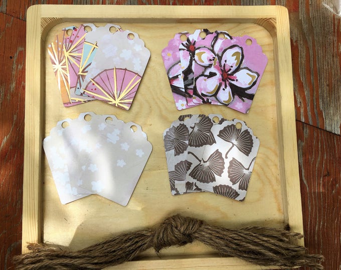 Japanese Garden Cardstock Gift Tags With Jute Cord Assorted Prints Set