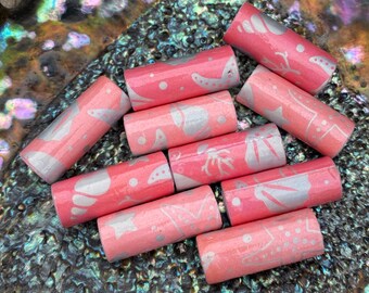 Coral Beach Hand Rolled Paper Tube Beads 1”: Set of 10