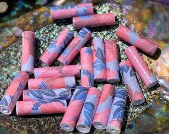 Pretty in Pink and Blue Handmade Rolled Paper Tube Beads 1 Inch Metallic Gold: Set of 20