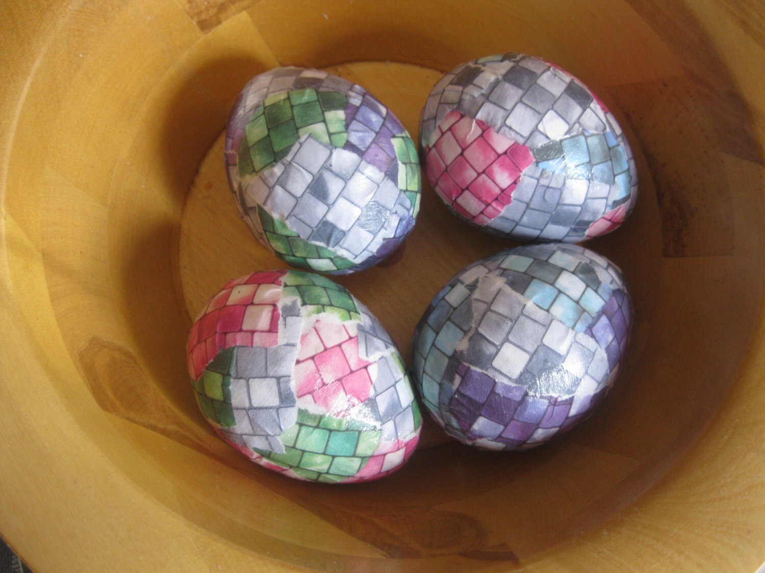 Mosaic Tiles Handmade Decoupage Paper Mache Easter Eggs Set Etsy