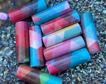 Rainbow Geometrics Handmade Rolled Paper Chunky Tube Beads 1 Inch: Set of 10