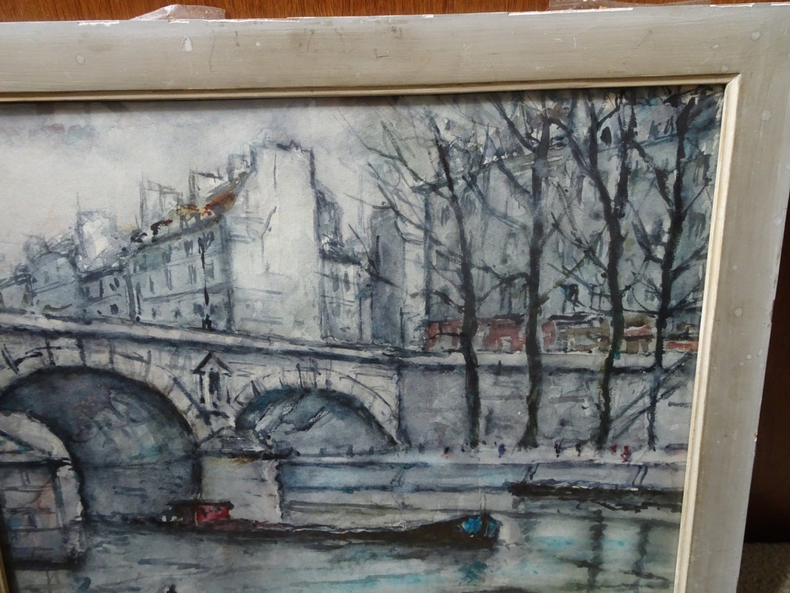 Listed Artist ROBERT LE BERGER Seine River Boat Paris France Watercolor ...