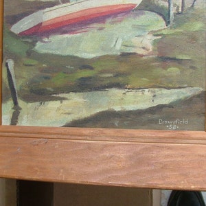 Vintage Midcentury 1958 Painting Red and White BOAT ON SHORE | Etsy