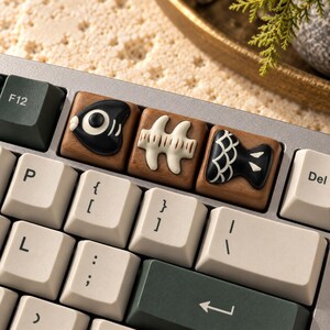 Fish Keycaps with 3D Head, Bone and Tail Designs, Single or Trio-Fish Keycaps for Keyboard Lovers