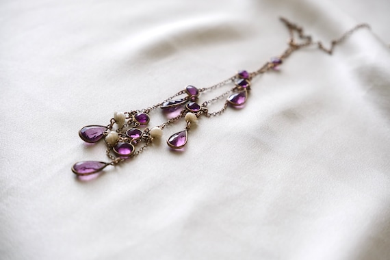 Antique Edwardian Festoon Necklace Amethyst Glass… - image 7