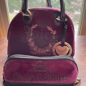Raro Vintage Y2K 2000s jugoso bombín de alta costura velour bolso y estuche de maquillaje conjunto de color burdeos rojo egirl harajuku auténtico terciopelo