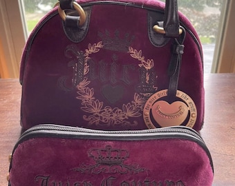 Rare Vintage Y2K 2000s juicy couture bowler velour purse and makeup case set burgundy red egirl harajuku authentic velvet