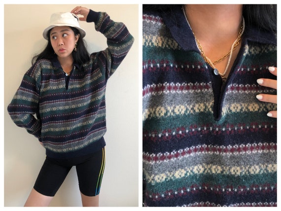 Vintage 80s polo tennis collared lambswool nordic