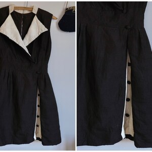 vintage 40s brown white wool dress Anita Mode buttons pin up rockabilly short sleeves