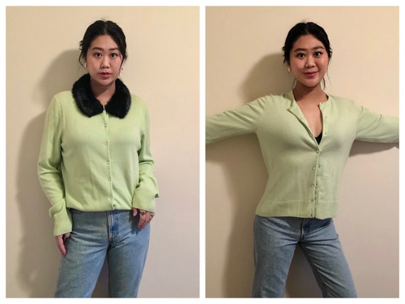 Vintage 90s Y2K light green cashmere cardigan swe… - image 1