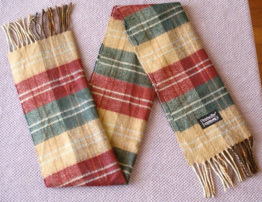 小物 Christian Dior archive Cashmere scarf CHRISTIAN DIOR Cashmere Oblique Fringed Scarf Navy 1042711