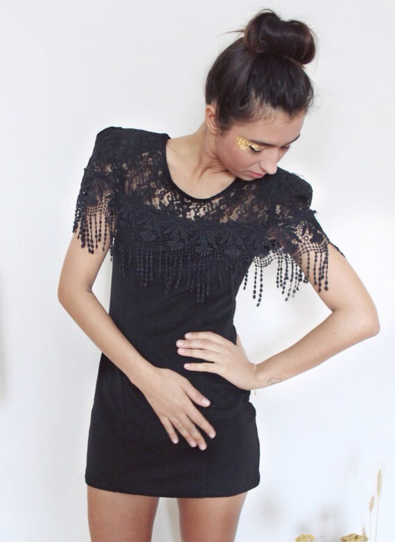 Glamorous 1980s lace fringe tassels little Black dress electrical Queen party valentine's day dress Glamorous 1980s lace fringe tassels little Black dress electrical Queen party valentine's day dress