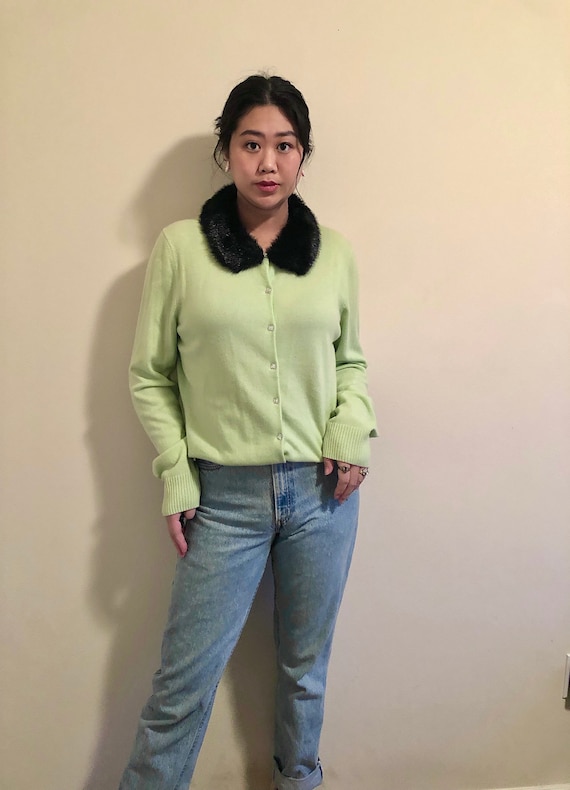 Vintage 90s Y2K light green cashmere cardigan swe… - image 2