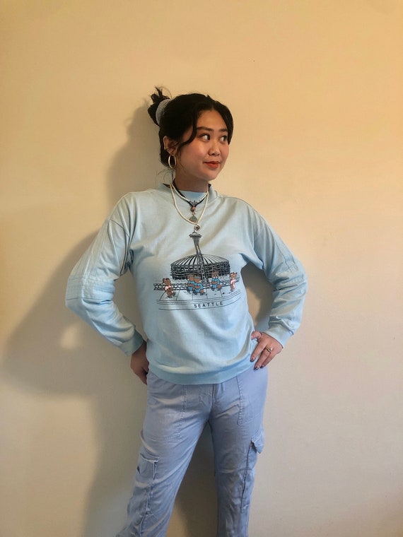 vintage 90s Seattle sweatshirt baby blue long sle… - image 2