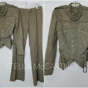 Vintage Y2K Stella McCartney Brown Wool Blend Tweed Pant Suit Womens Size 38 size small high fashion luxury designer