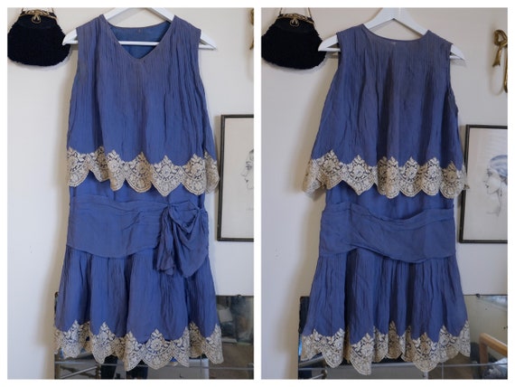 vintage antique 20s violet silk lace tea dress fla